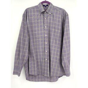 Alan Flusser Mens Plaid Button Down Long Cotton Sleeve Shirt Purple Large